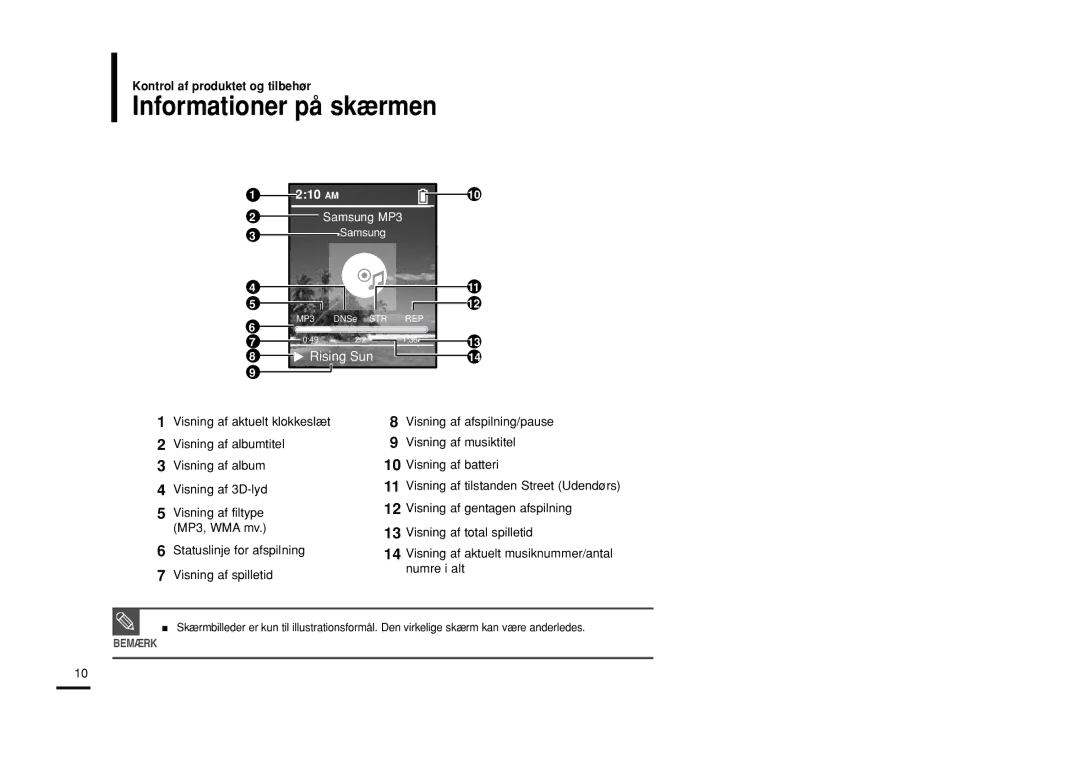 Samsung YP-Z5AB/ELS, YP-Z5QB/ELS, YP-Z5ZS/ELS manual Informationer på skærmen, Visning af spilletid Numre i alt 