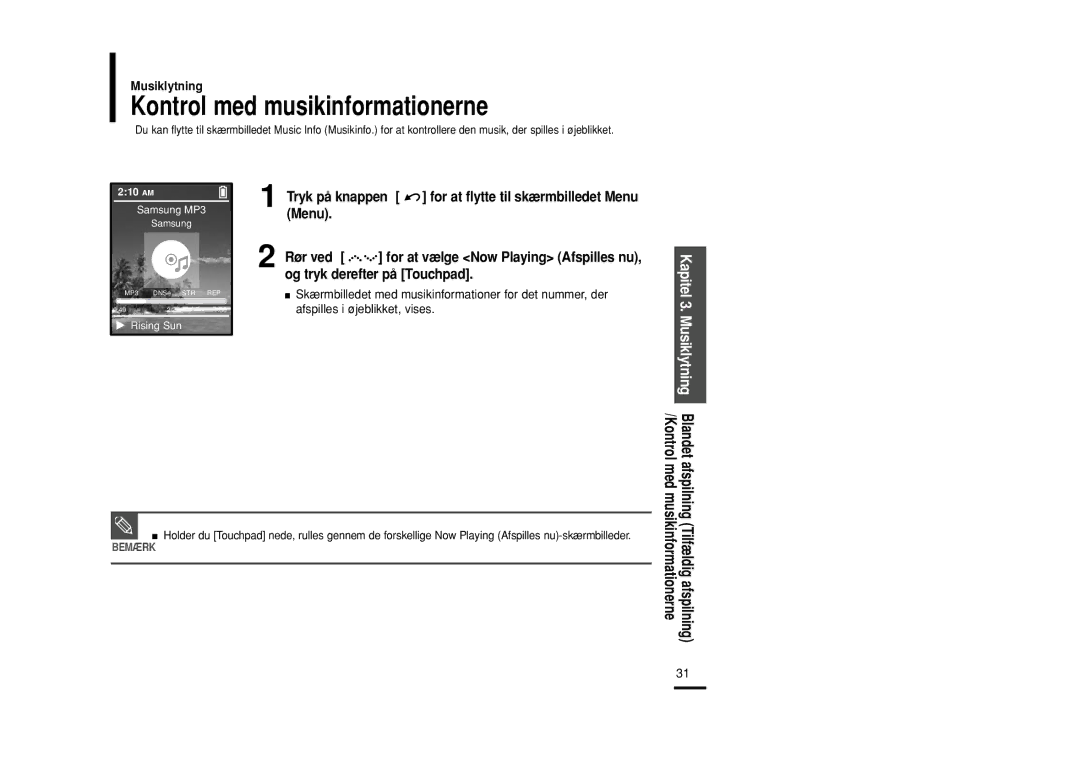 Samsung YP-Z5AB/ELS, YP-Z5QB/ELS, YP-Z5ZS/ELS manual Kontrol med musikinformationerne 