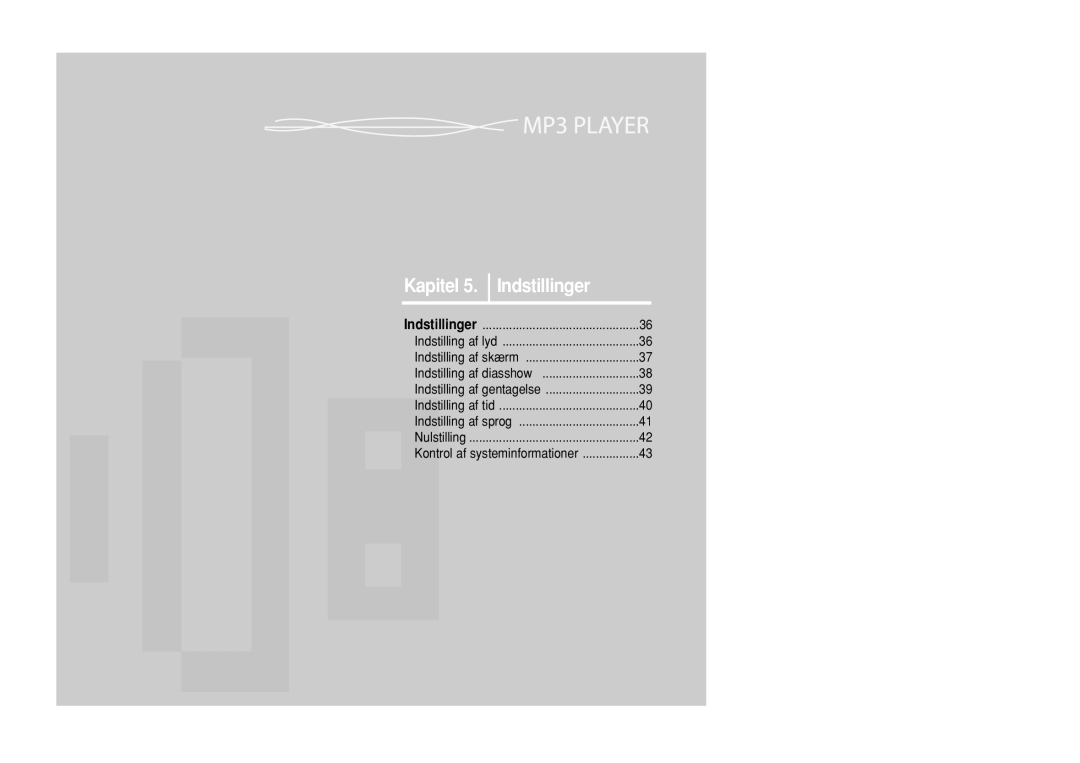 Samsung YP-Z5ZS/ELS, YP-Z5QB/ELS, YP-Z5AB/ELS manual Kapitel 5. Indstillinger 