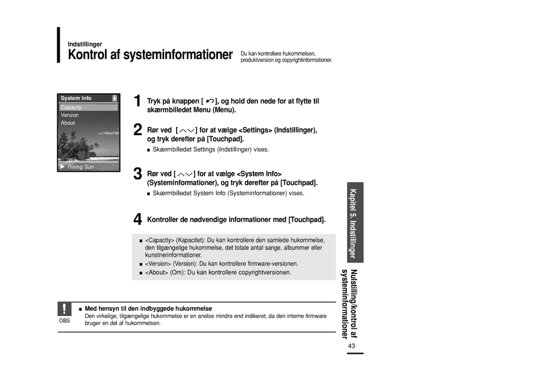 Samsung YP-Z5AB/ELS, YP-Z5QB/ELS, YP-Z5ZS/ELS manual Kontroller de nødvendige informationer med Touchpad 