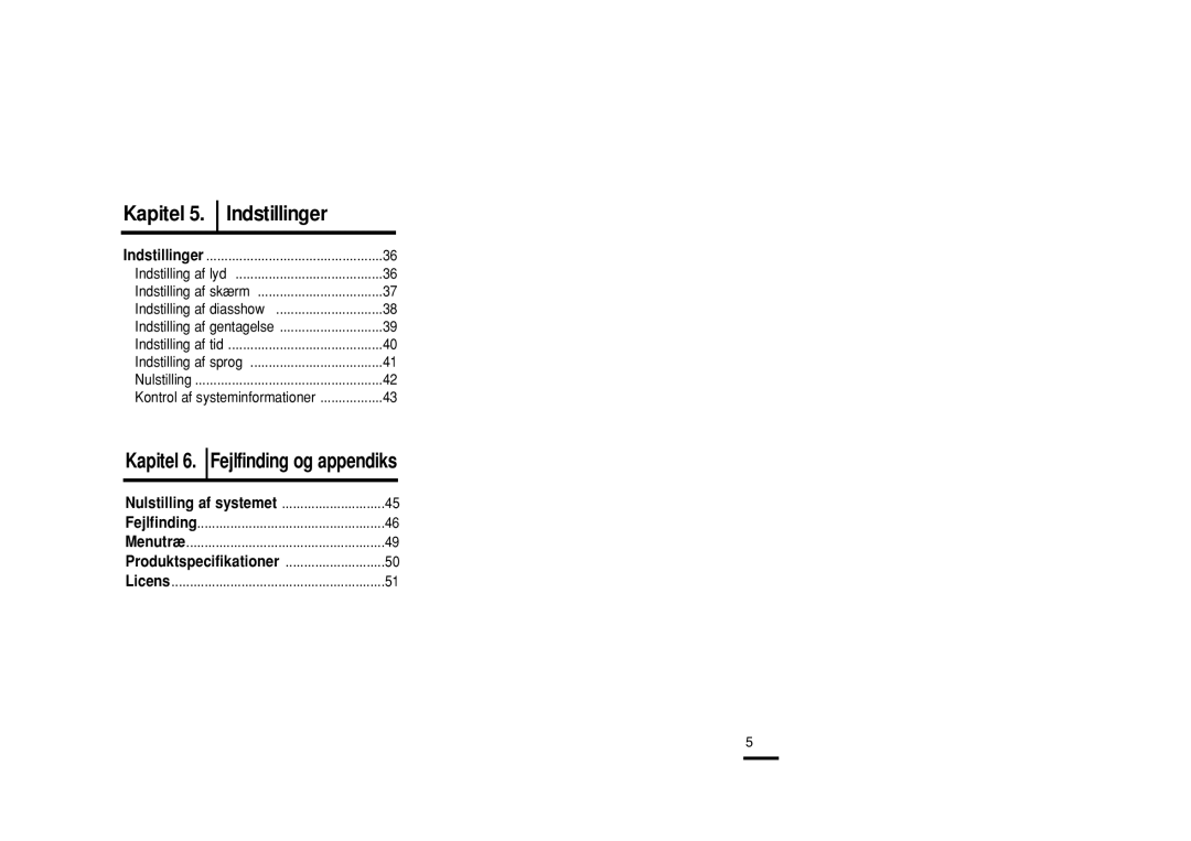 Samsung YP-Z5ZS/ELS, YP-Z5QB/ELS, YP-Z5AB/ELS manual Kapitel 5. Indstillinger 