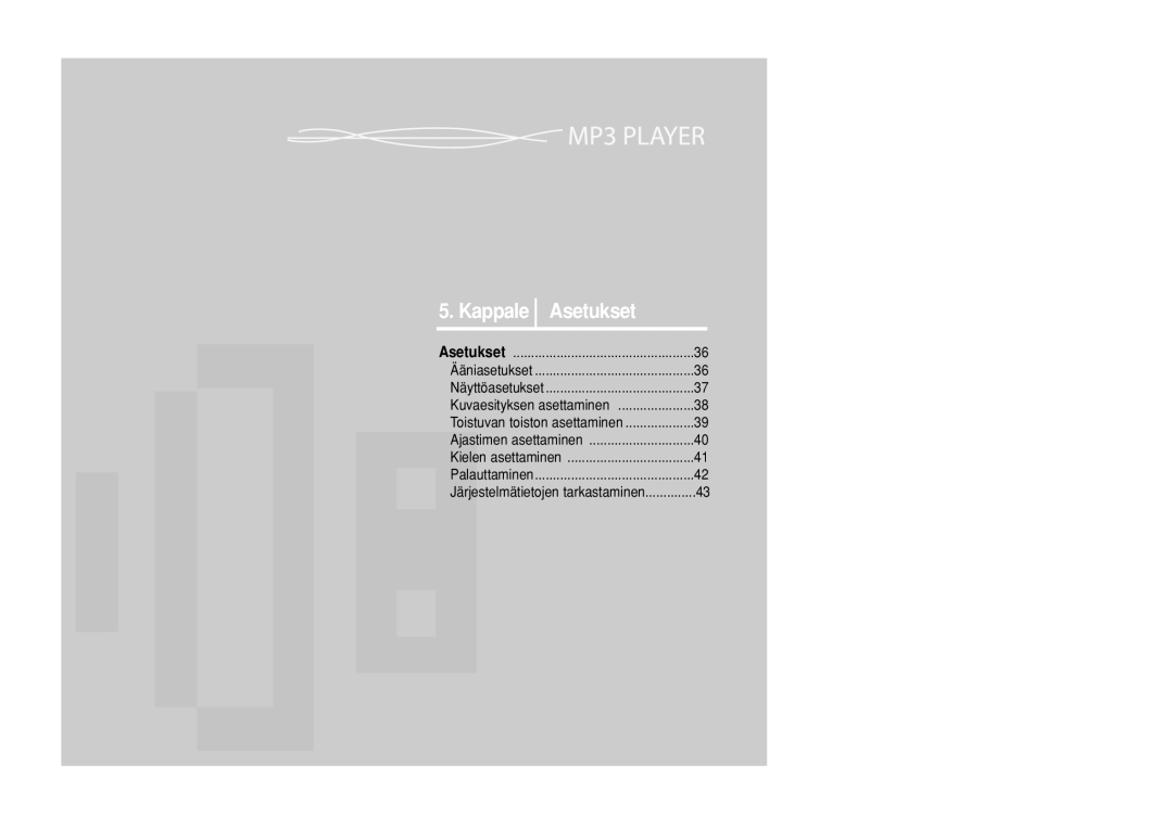 Samsung YP-Z5ZS/ELS, YP-Z5QB/ELS, YP-Z5AB/ELS manual Kappale Asetukset 