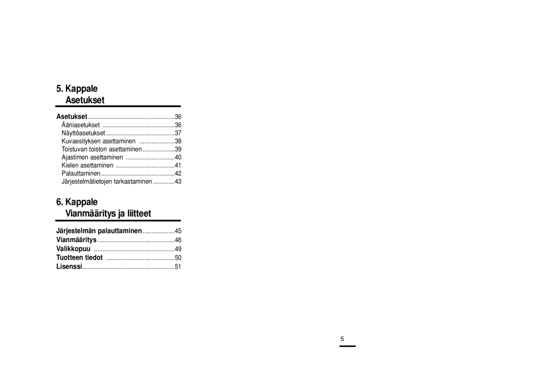 Samsung YP-Z5ZS/ELS, YP-Z5QB/ELS, YP-Z5AB/ELS manual Asetukset 