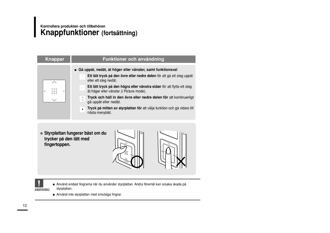 Samsung YP-Z5QB/ELS, YP-Z5AB/ELS, YP-Z5ZS/ELS manual Knappfunktioner fortsättning 