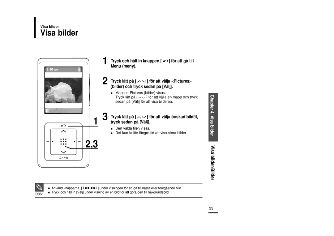 Samsung YP-Z5QB/ELS, YP-Z5AB/ELS, YP-Z5ZS/ELS manual Visa bilder, Bilder och tryck sedan på Välj 