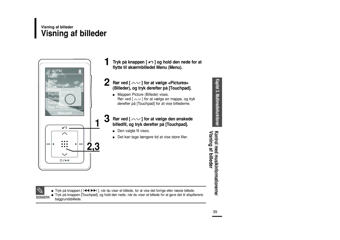 Samsung YP-Z5QB/ELS, YP-Z5FAB/XEE, YP-Z5FAP/XEE, YP-Z5FQW/XEE, YP-Z5FZP/XEE Visning af billeder, Mappen Picture Billede vises 