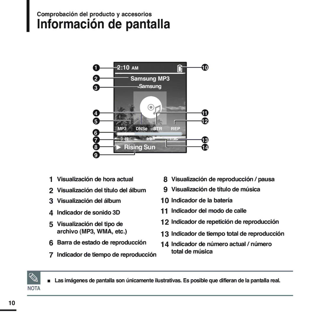 Samsung YP-Z5QP/ELS, YP-Z5QS/ELS, YP-Z5QB/ELS, YP-Z5QW/ELS Información de pantalla, Archivo MP3, WMA, etc, Total de música 