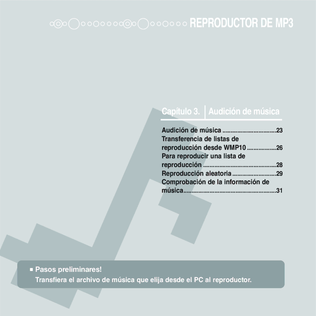 Samsung YP-Z5QB/ELS, YP-Z5QS/ELS, YP-Z5QW/ELS, YP-Z5QP/ELS manual Capítulo 3. Audición de música, Transferencia de listas de 