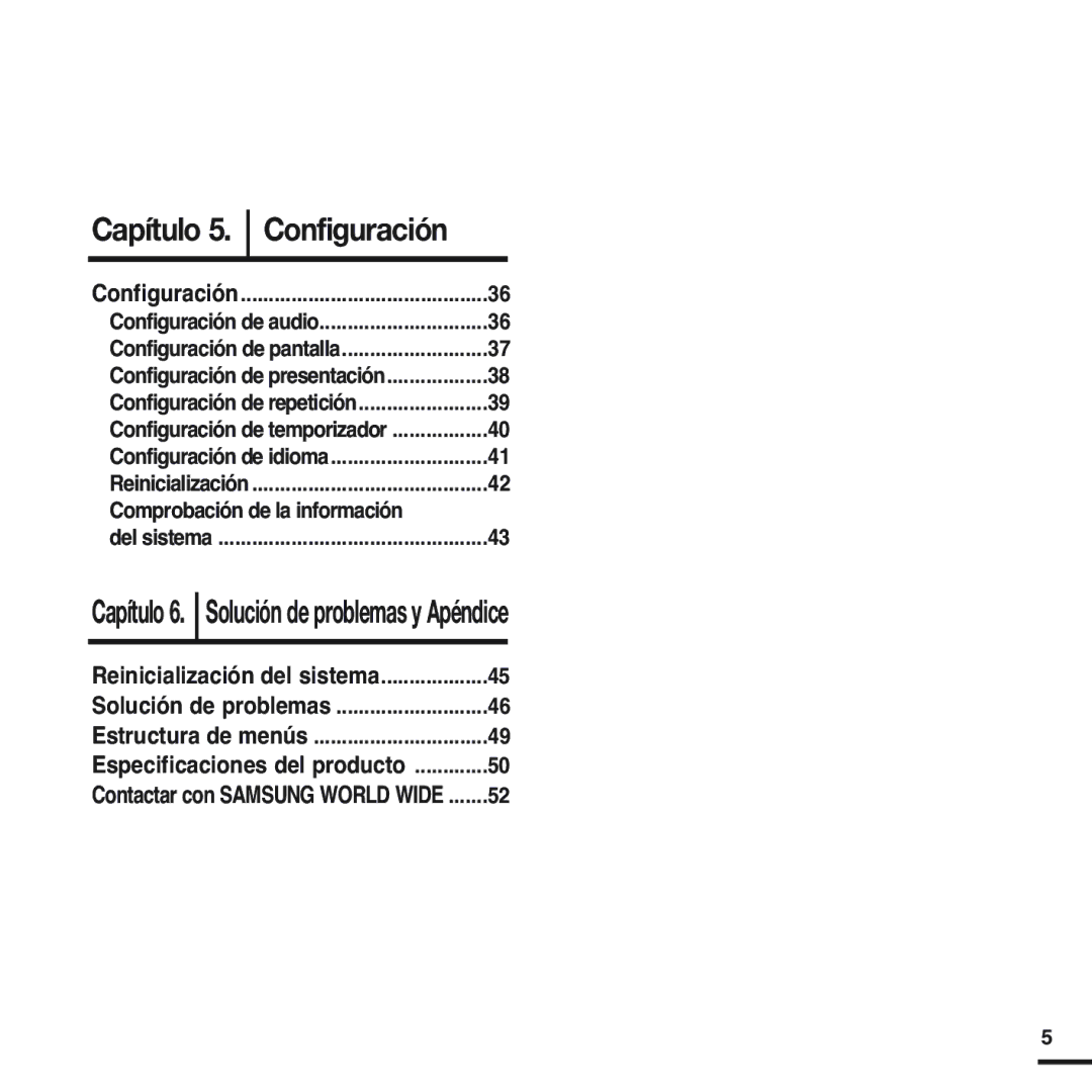 Samsung YP-Z5ZB/ELS, YP-Z5QS/ELS, YP-Z5QB/ELS, YP-Z5QW/ELS, YP-Z5QP/ELS Capítulo Configuración, Reinicialización del sistema 