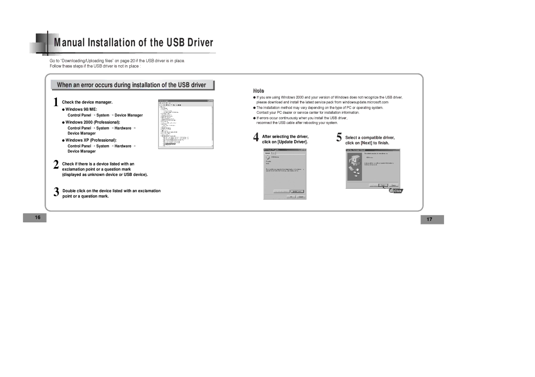 Samsung YP35H manual Manual Installation of the USB Driver 