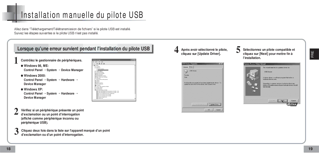 Samsung YP60V1/ELS manual Installation manuelle du pilote USB 