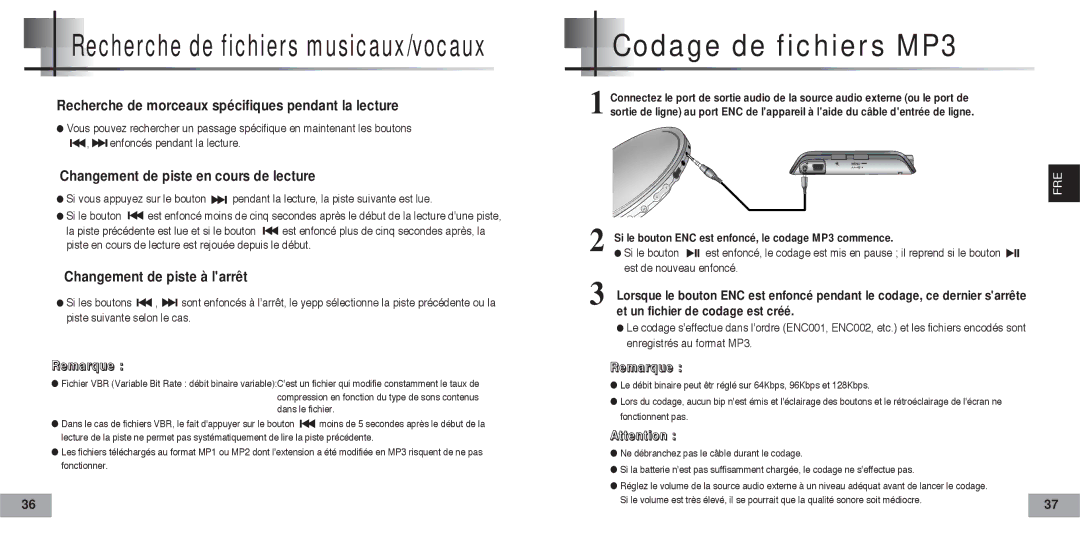 Samsung YP60V1/ELS manual Codage de fichiers MP3, Si le bouton, Est de nouveau enfoncé 