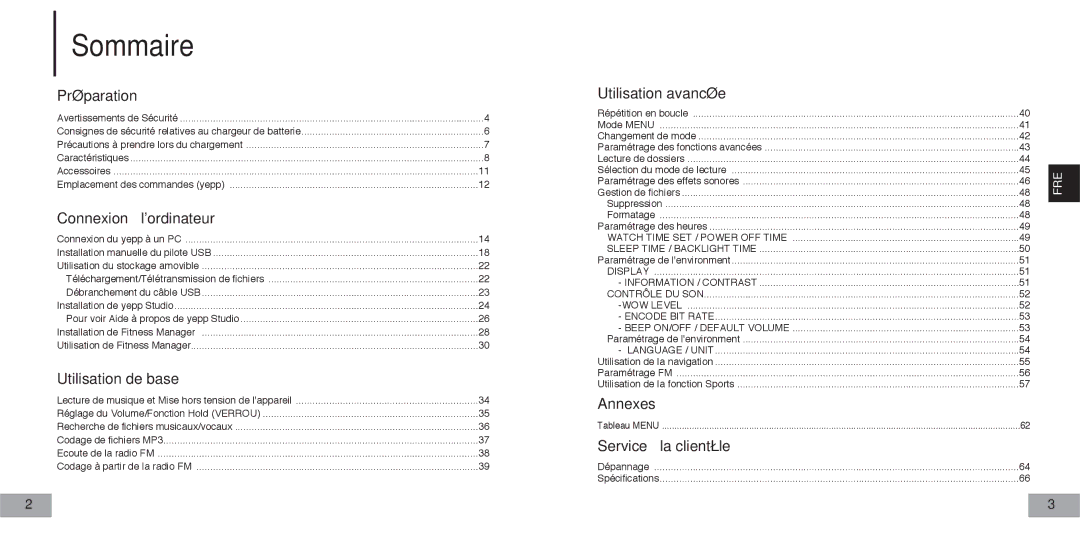 Samsung YP60V1/ELS manual Sommaire, Préparation 