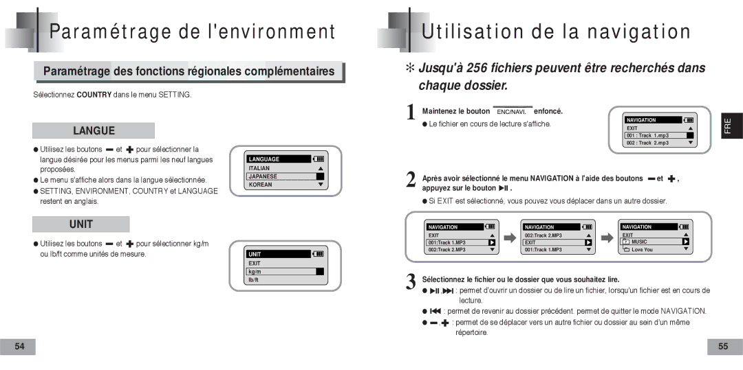 Samsung YP60V1/ELS manual Utilisation de la navigation, Paramétrage des fonctions régionales complémentaires 