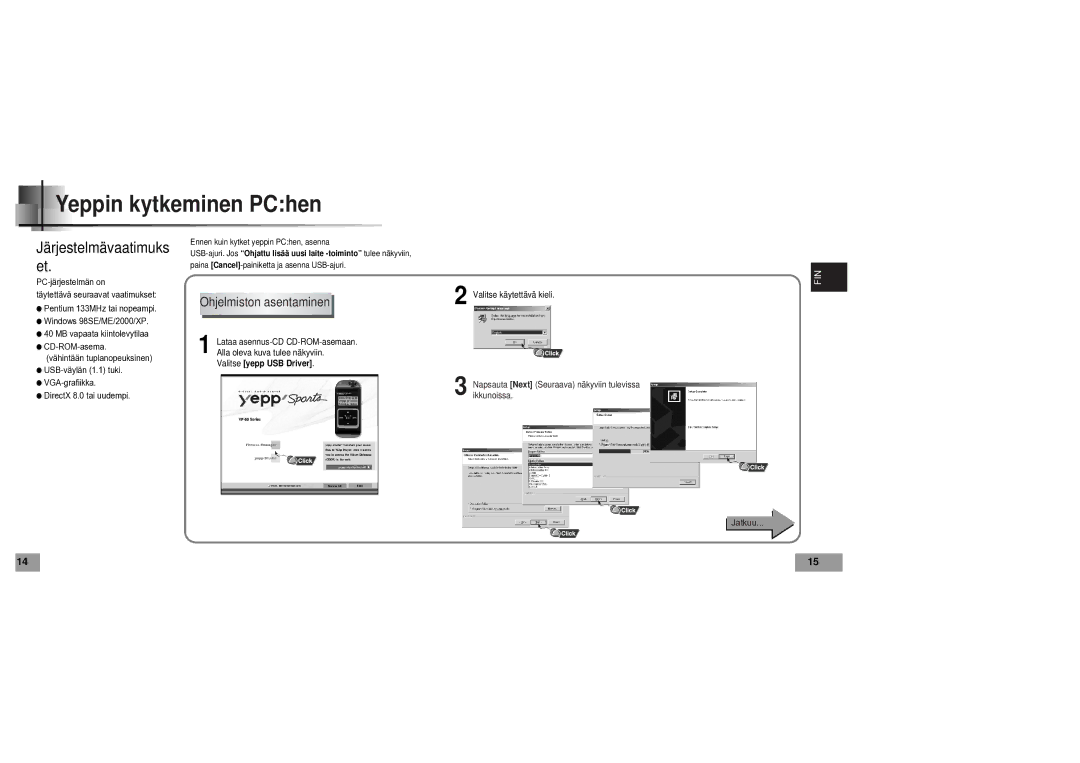 Samsung YP60V1/ELS manual Yeppin kytkeminen PChen, Järjestelmävaatimuks 