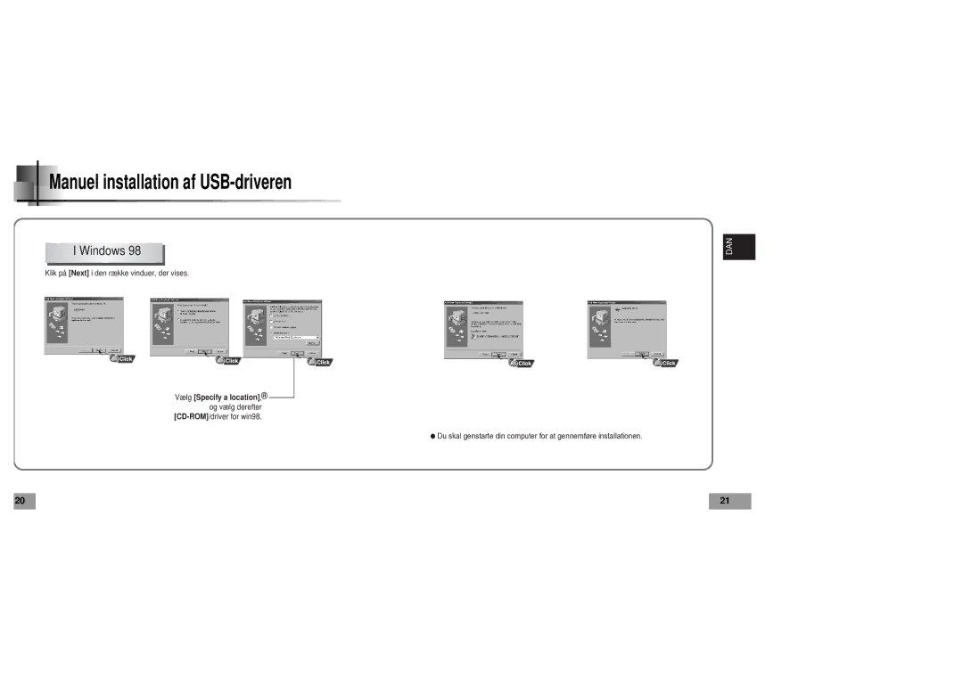 Samsung YP60V1/ELS manual Manuel installation af USB-driveren, Windows 