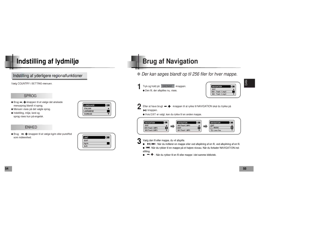 Samsung YP60V1/ELS manual Brug af Navigation, Indstilling af yderligere regionalfunktioner 