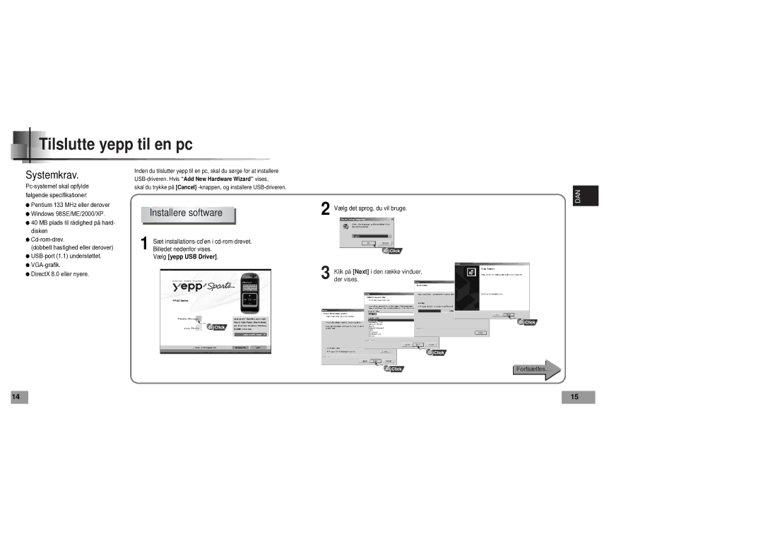 Samsung YP60V1/ELS manual Tilslutte yepp til en pc, Installere software 