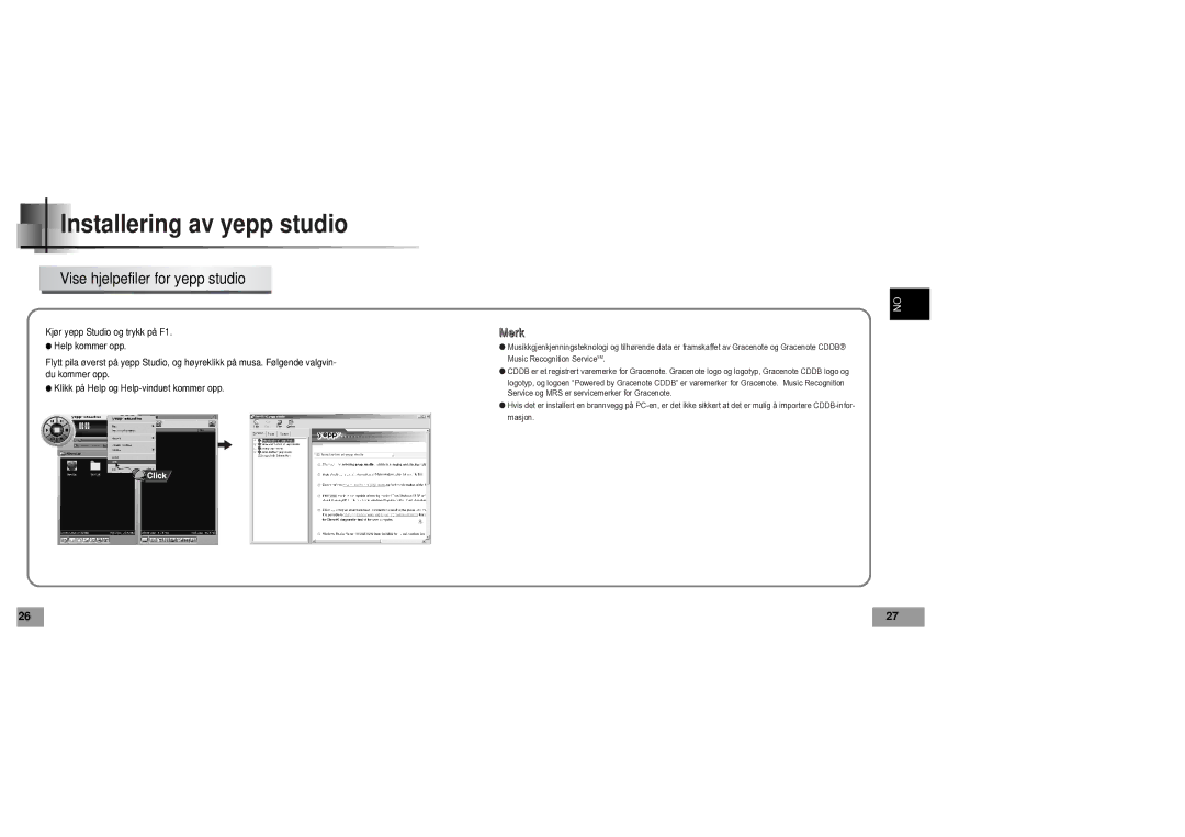 Samsung YP60V1/ELS manual Vise hjelpefiler for yepp studio, Merk 