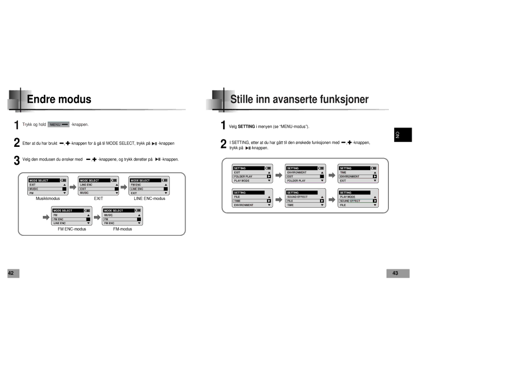 Samsung YP60V1/ELS manual Endre modus, Trykk og hold -knappen 