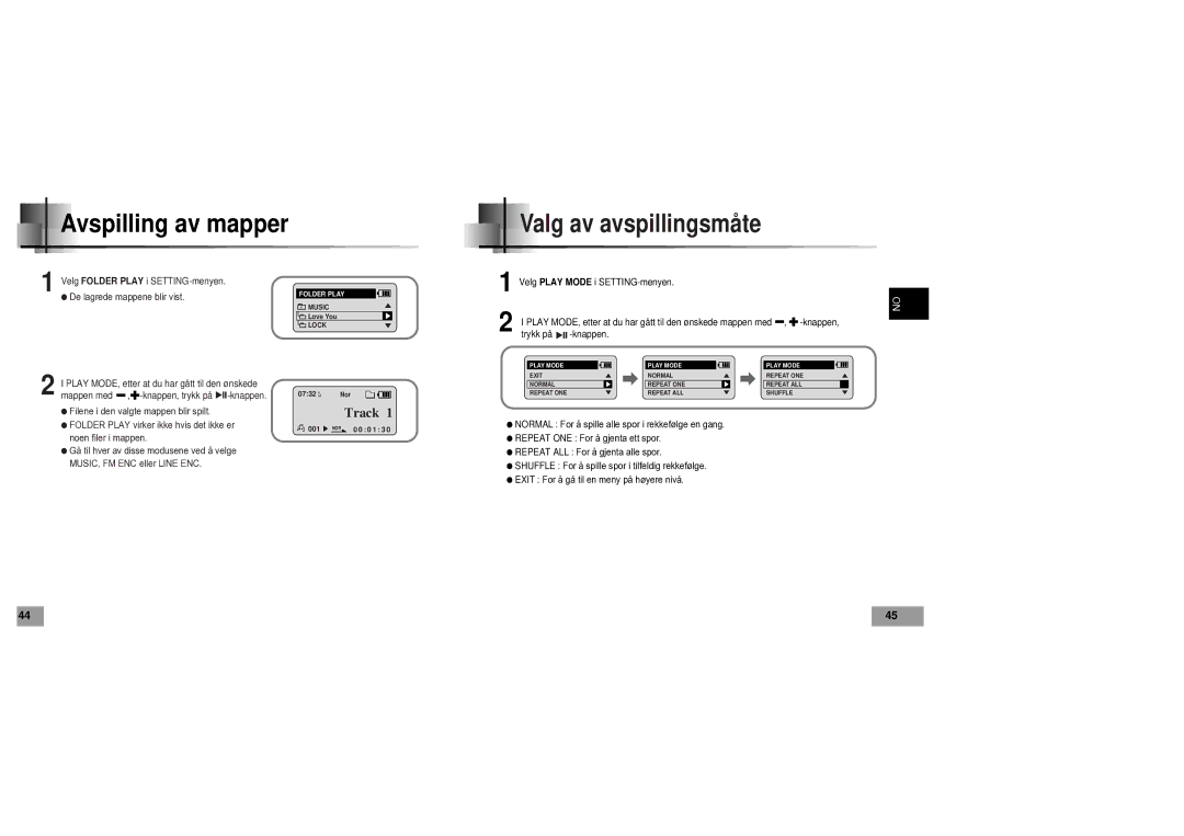 Samsung YP60V1/ELS manual Avspilling av mapper, Valg av avspillingsmåte 