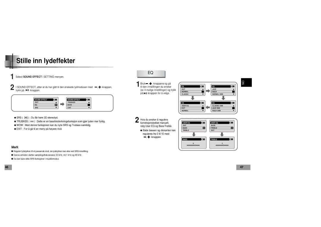 Samsung YP60V1/ELS manual Stille inn lydeffekter 