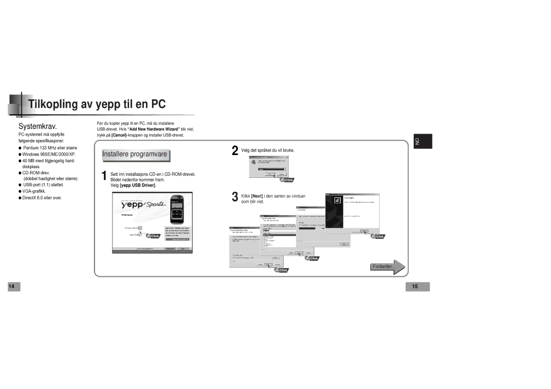 Samsung YP60V1/ELS manual Tilkopling av yepp til en PC, Installere programvare 