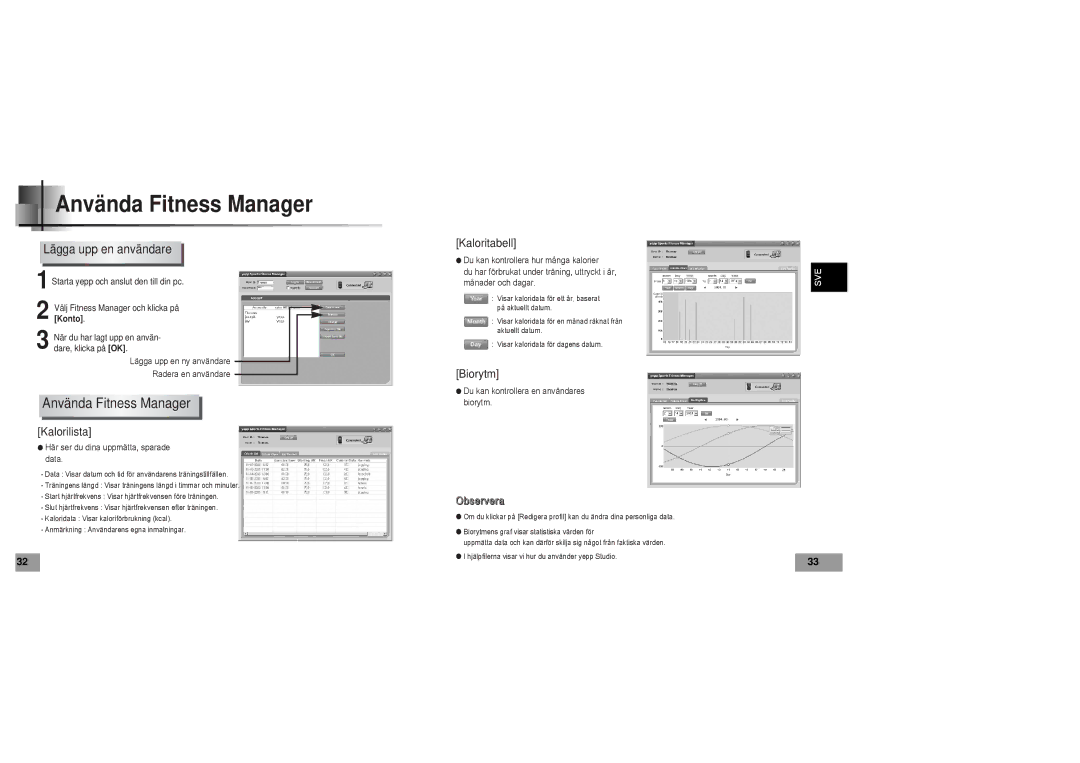 Samsung YP60V1/ELS manual Använda Fitness Manager, Lägga upp en användare 