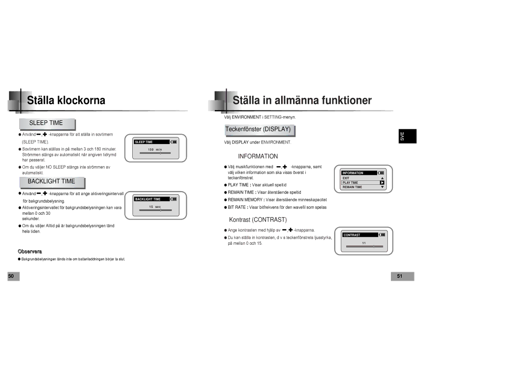 Samsung YP60V1/ELS manual Ställa klockorna, Ställa in allmänna funktioner 