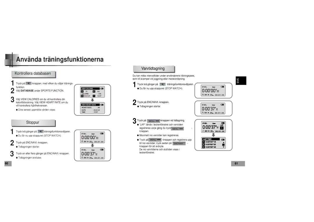 Samsung YP60V1/ELS manual Varvtidtagning, Kontrollera databasen, Stoppur 