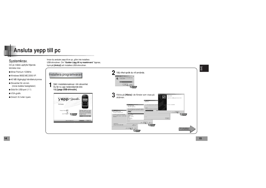 Samsung YP60V1/ELS manual Ansluta yepp till pc, Installera programvaran 