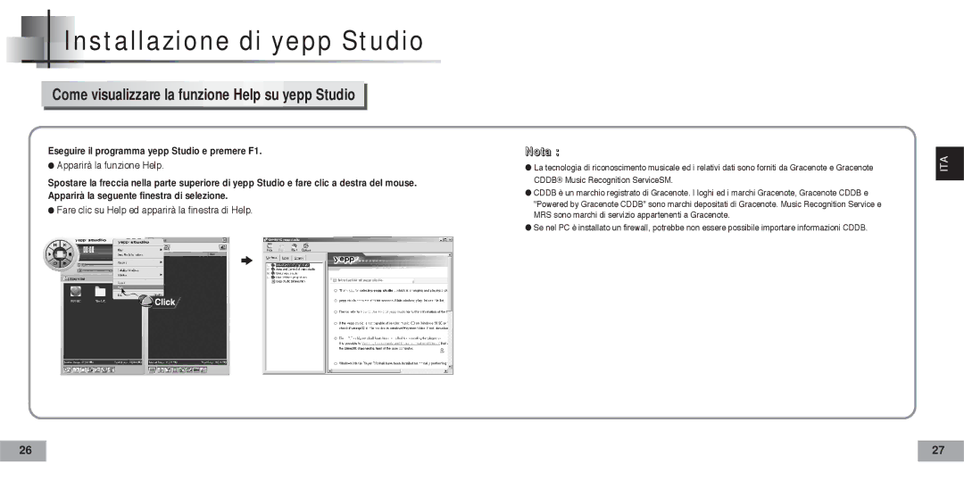 Samsung YP60V2/ELS manual Come visualizzare la funzione Help su yepp Studio 