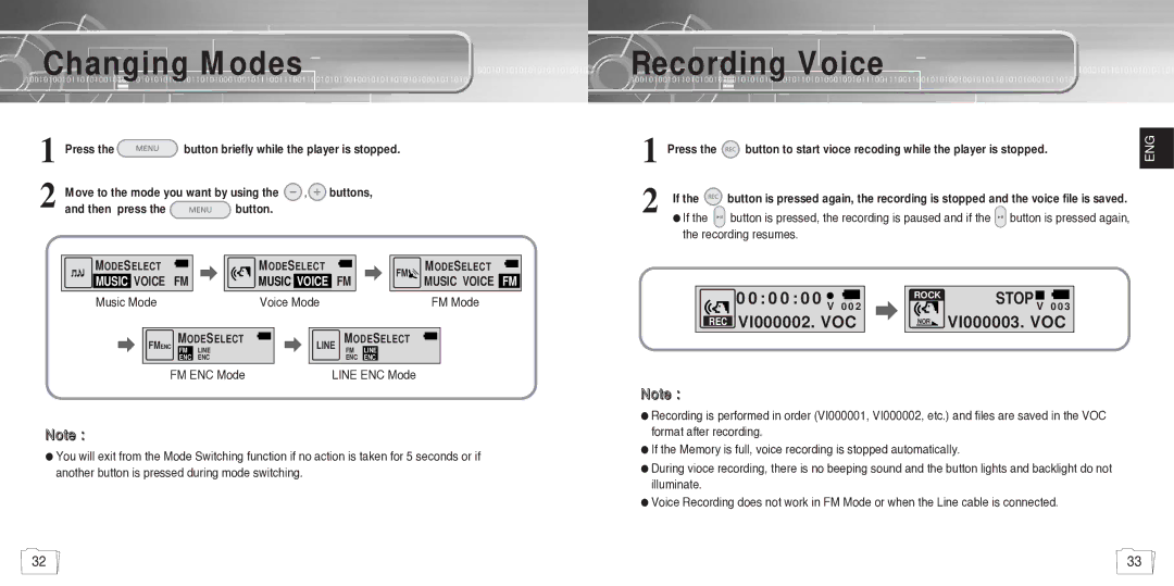 Samsung YP780V1/ELS manual Changing Modes, Recording Voice 