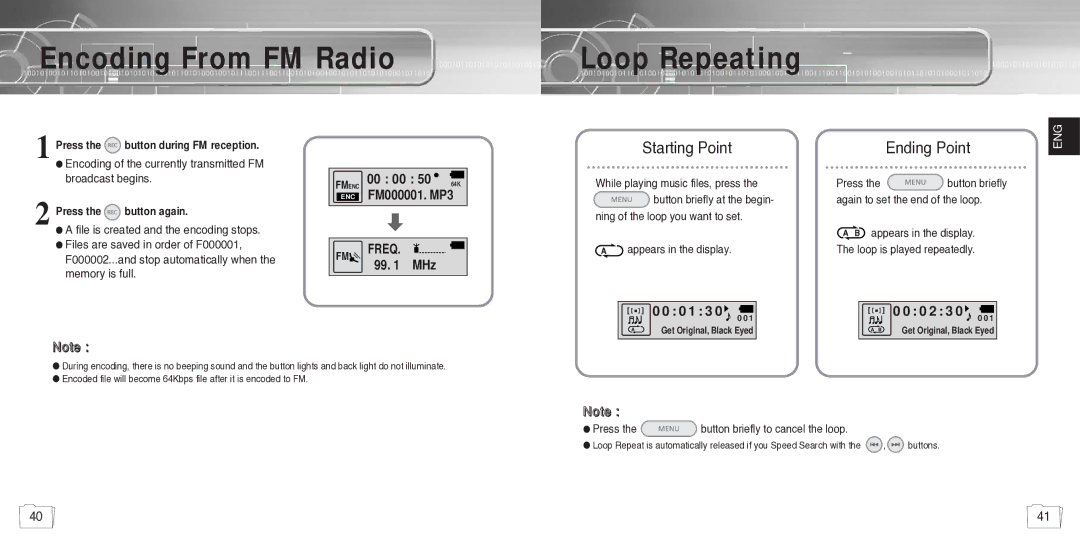 Samsung YP780V1/ELS manual Encoding From FM Radio Loop Repeating, Starting Point 