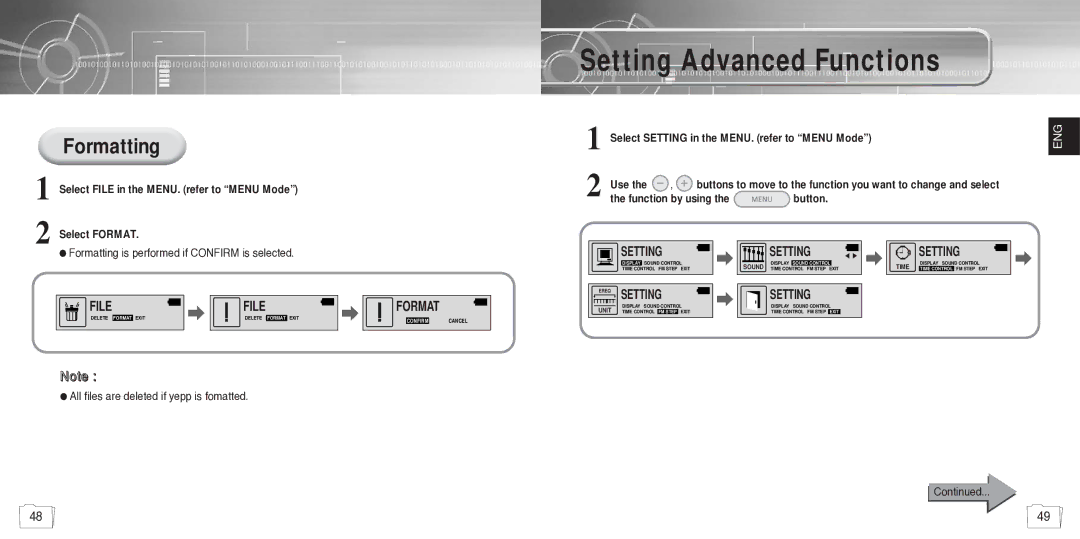 Samsung YP780V1/ELS manual Setting Advanced Functions, Formatting 