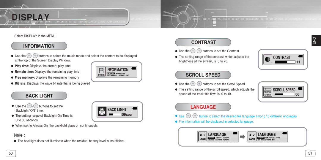 Samsung YP780V1/ELS manual Display 