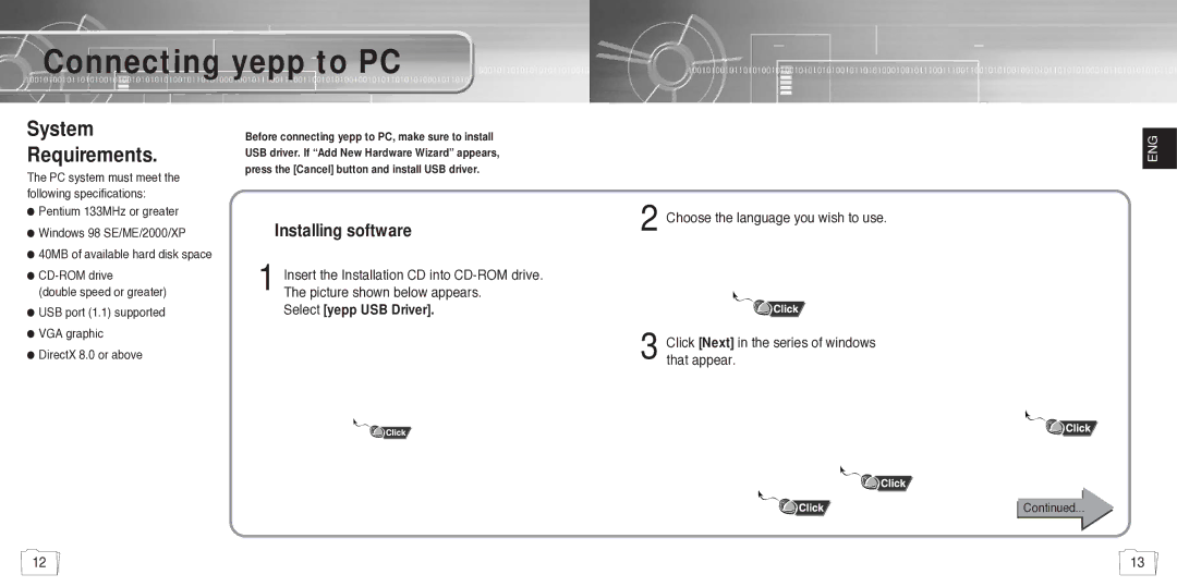 Samsung YP780V1/ELS manual Connecting yepp to PC, Installing software 