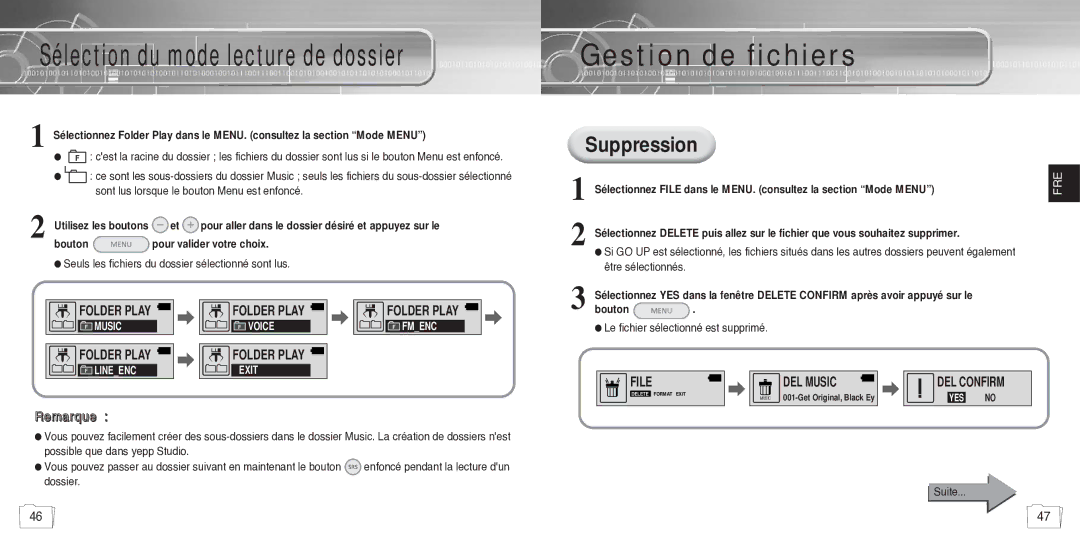 Samsung YP780V1/ELS manual Gestion de fichiers, Suppression 