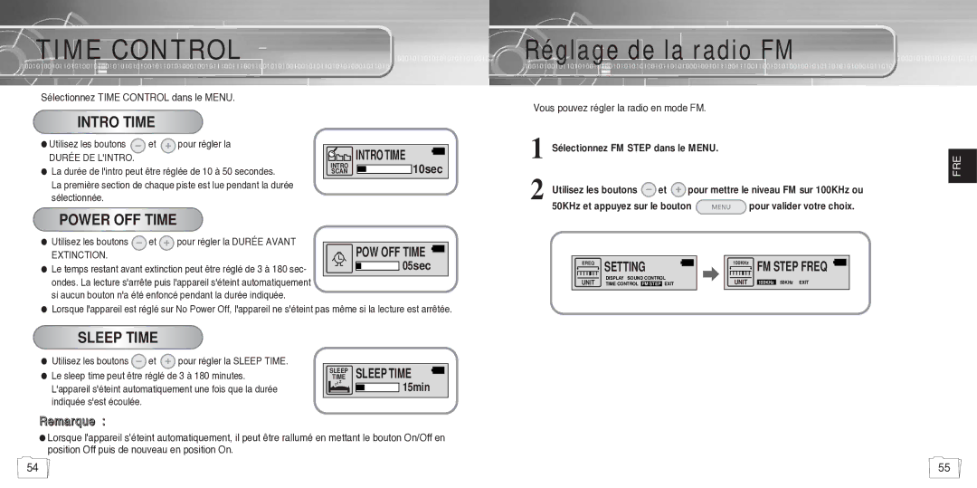 Samsung YP780V1/ELS manual Time Control, Réglage de la radio FM 