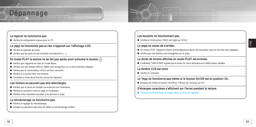 Samsung YP780V1/ELS manual Dépannage, Les fichiers ne peuvent pas étre téléchargés 