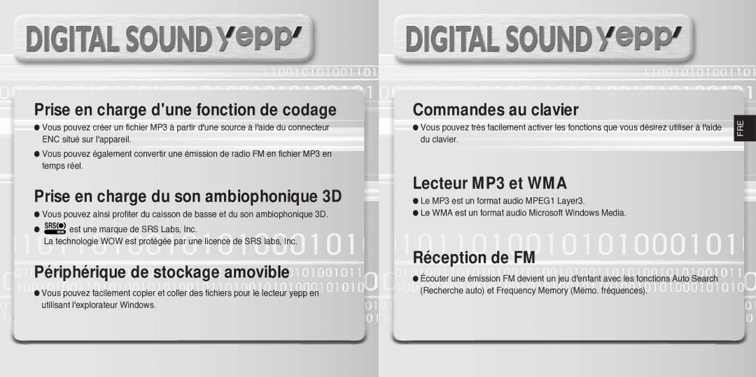 Samsung YP780V1/ELS manual Prise en charge dune fonction de codage 