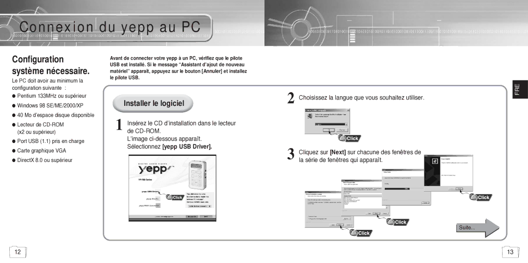 Samsung YP780V1/ELS manual Connexion du yepp au PC, Installer le logiciel 