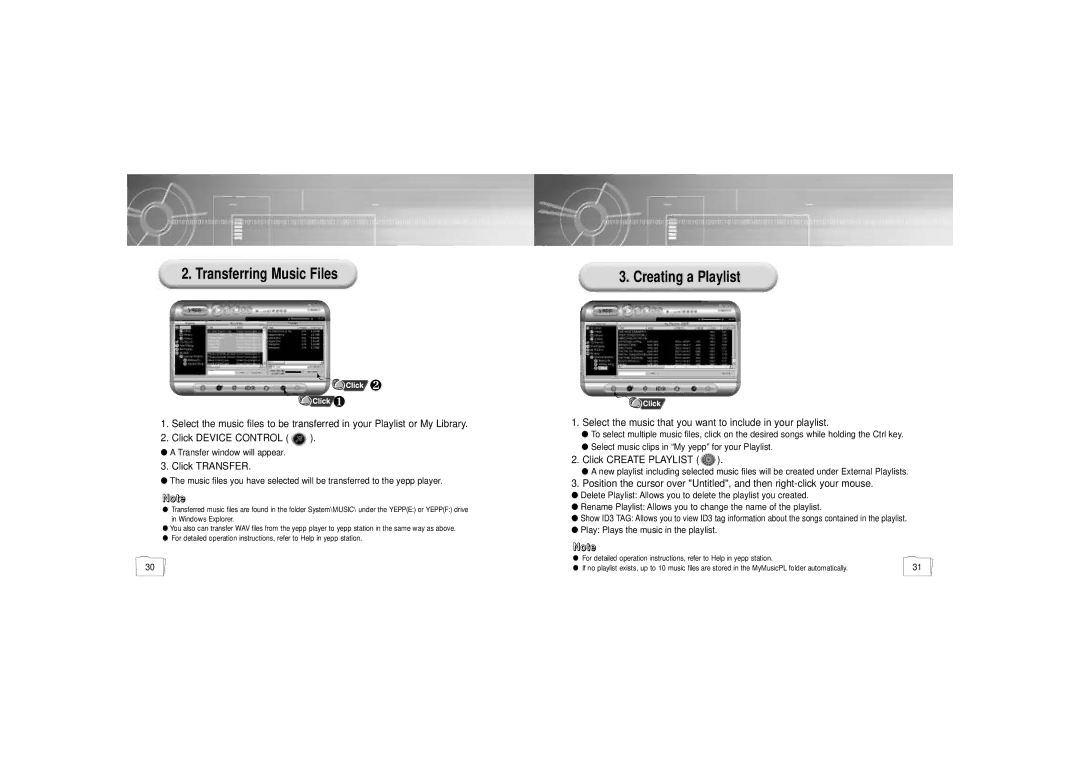 Samsung YP900GS2/ELS manual Transferring Music Files, Creating a Playlist, Click Transfer, Click Create Playlist 