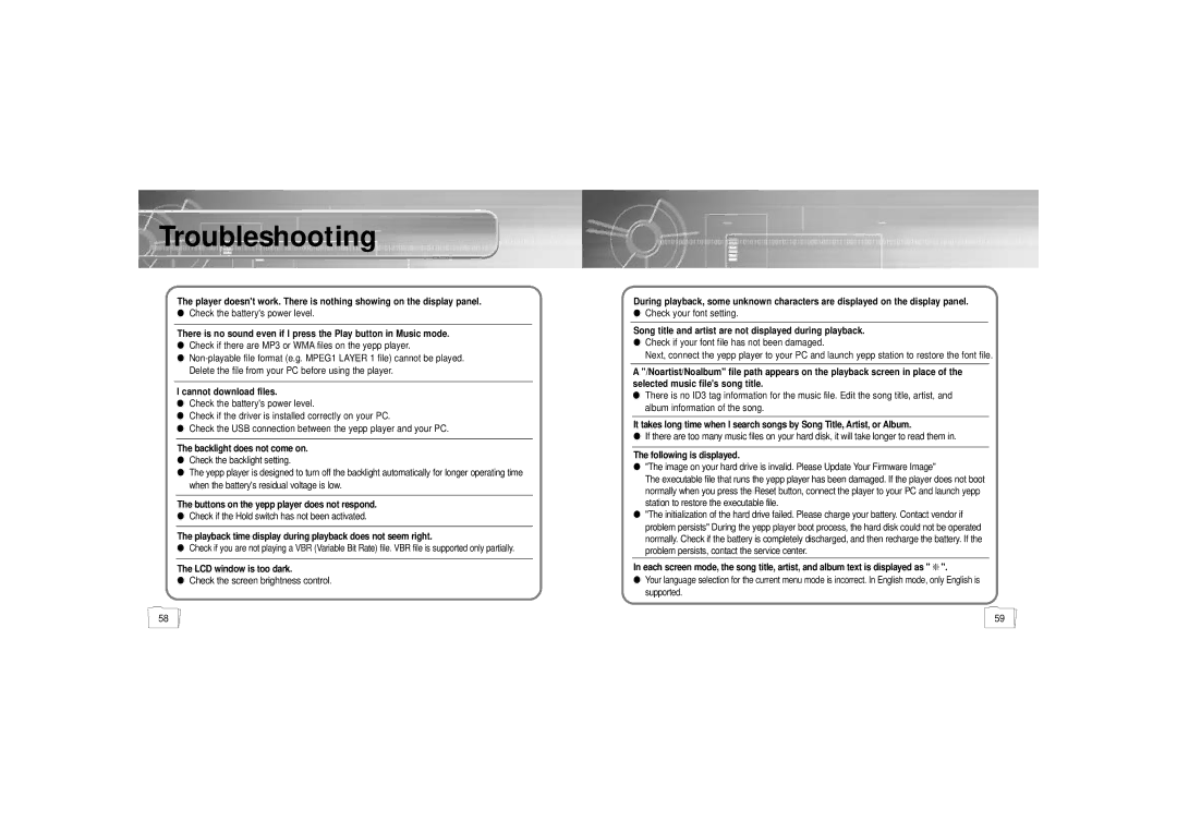 Samsung YP900GS2/ELS manual Troubleshooting, Cannot download files 