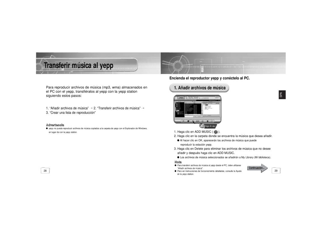 Samsung YP900GS2/ELS manual Añadir archivos de música, Encienda el reproductor yepp y conéctelo al PC 