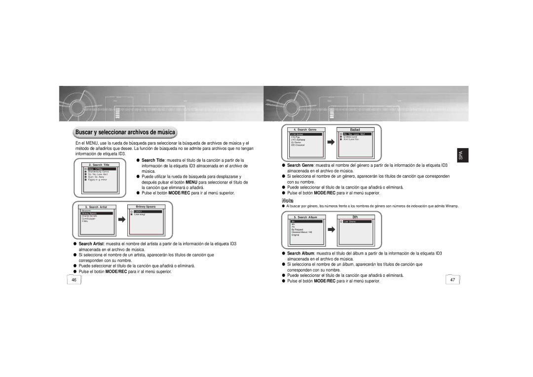 Samsung YP900GS2/ELS manual Buscar y seleccionar archivos de música 