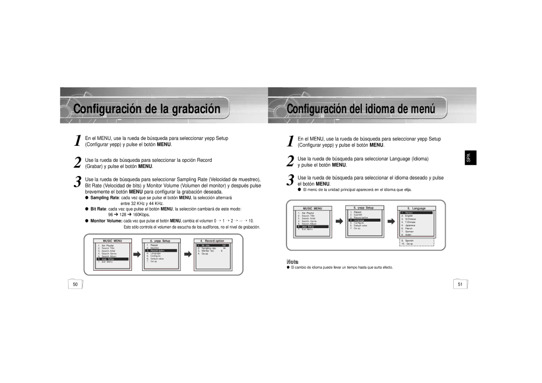 Samsung YP900GS2/ELS manual Configuración de la grabación 