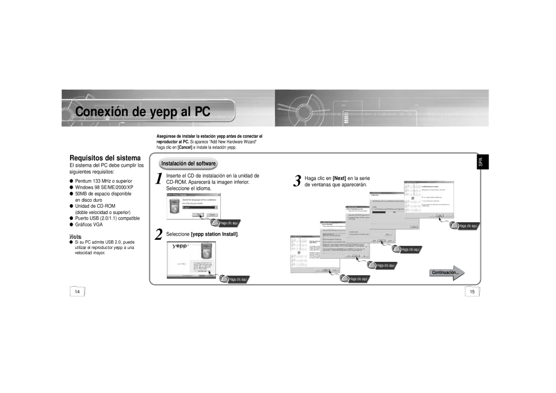 Samsung YP900GS2/ELS manual Requisitos del sistema, El sistema del PC debe cumplir los siguientes requisitos 