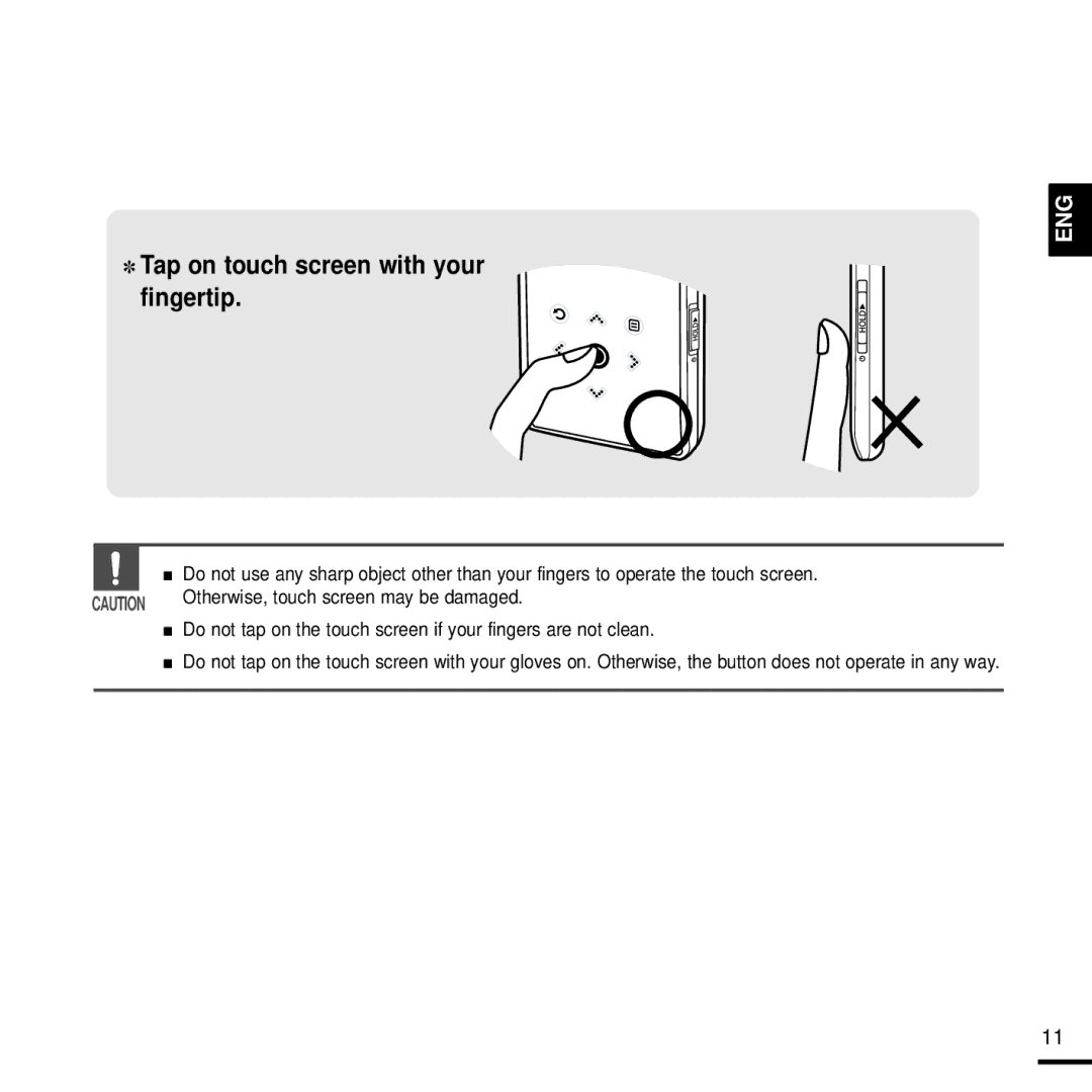 Samsung 20080218091404546, YPK3JSE manual Tap on touch screen with your fingertip 