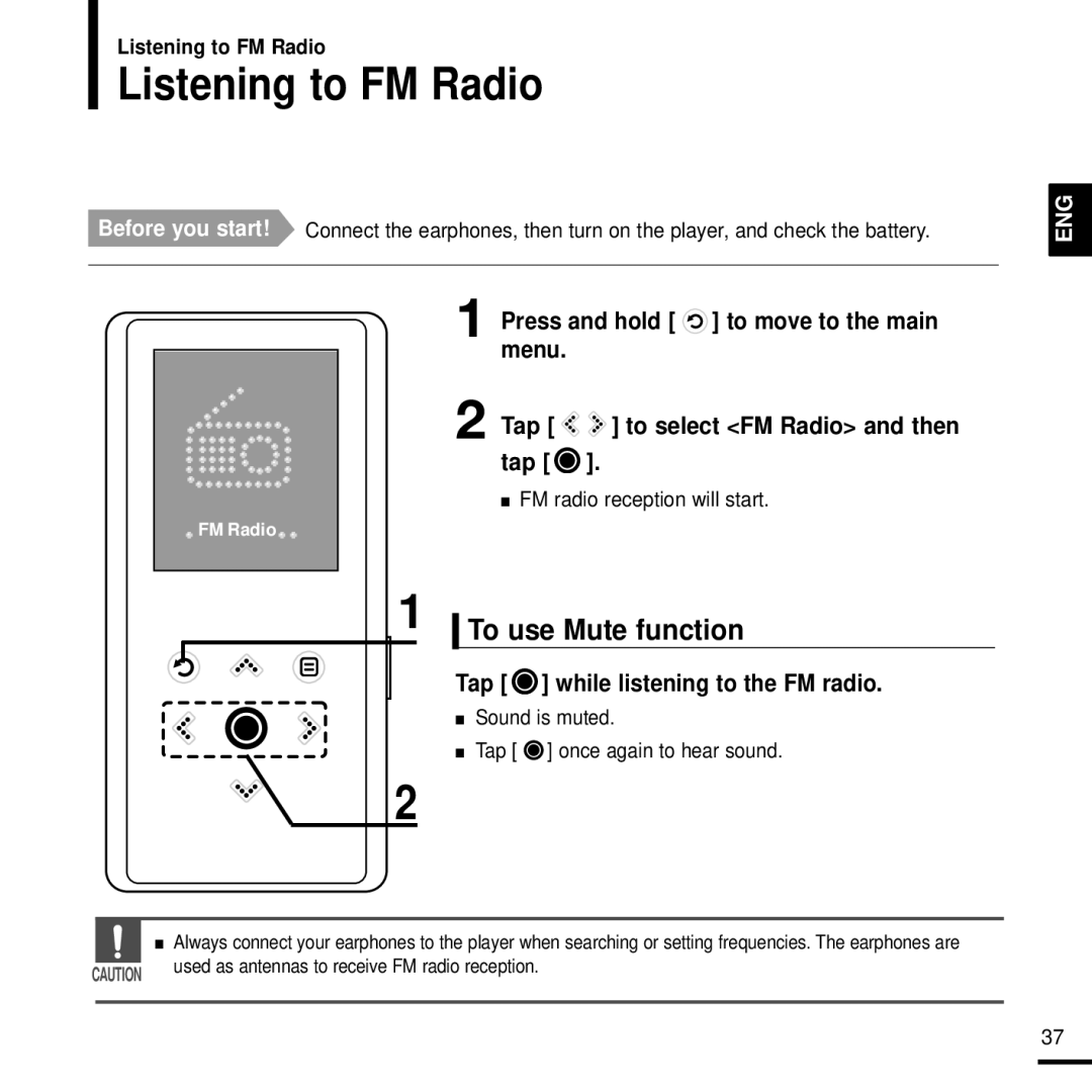 Samsung 20080218091404546, YPK3JSE manual Listening to FM Radio, To use Mute function, Tap while listening to the FM radio 